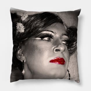 Expressive face with red lipstick Pillow