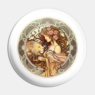 Leo the Lion Zodiac in the style of Alphonse Mucha Pin