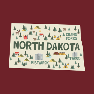 North Dakota Illustrated Map T-Shirt