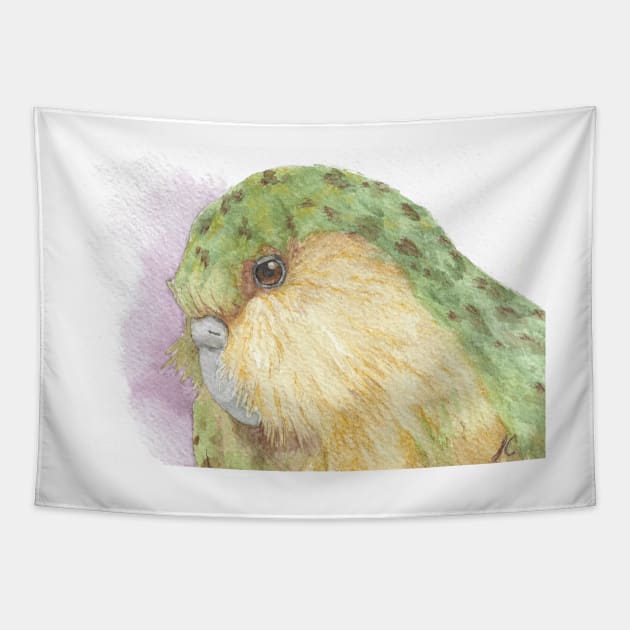 watercolor kakapo owl parrot portrait painting Tapestry by Oranjade0122