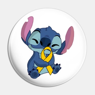 Blue Alien Holding an Awareness Ribbon (Yellow) Pin