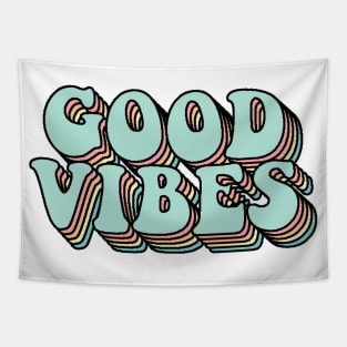 Blue Rainbow Good Vibes Text Tapestry