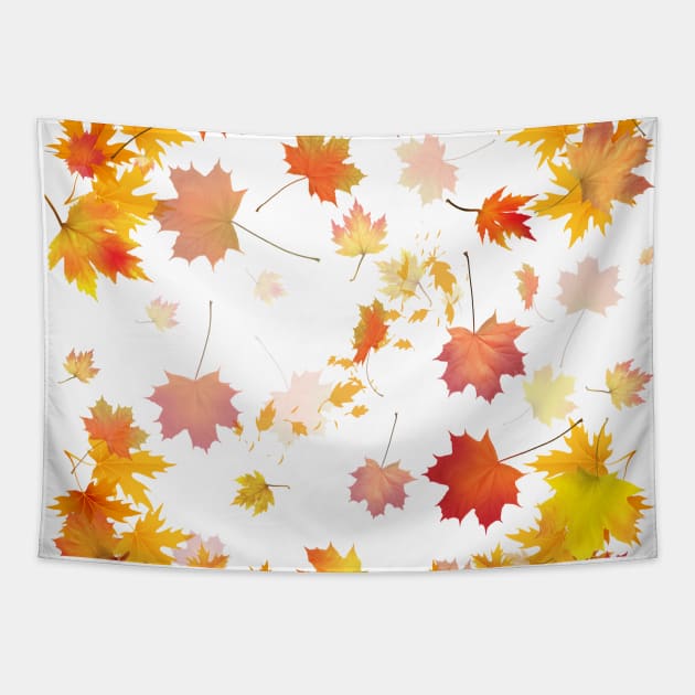 Autumn Scattered Leaf Design - Fall Leaves - Maple Leaves  - Autumn Colours - White Background Tapestry by Ric1926