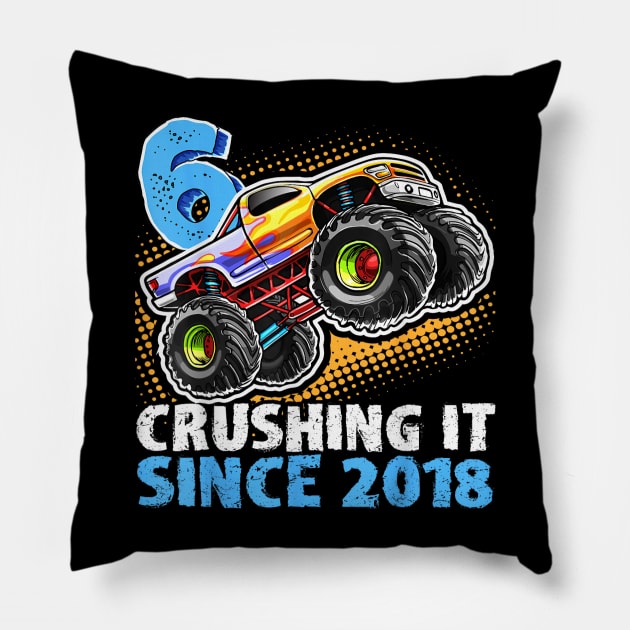 Monster Truck 6 Year Old Boys 6th Birthday Party Born 2018 Pillow by elmiragokoryan