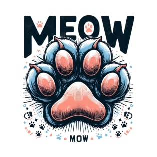 Colorful Cute Cat Paw With Meow T-Shirt