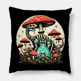 Mushroom Dinosaur Skeleton Paleobotany Garden Retro Pillow