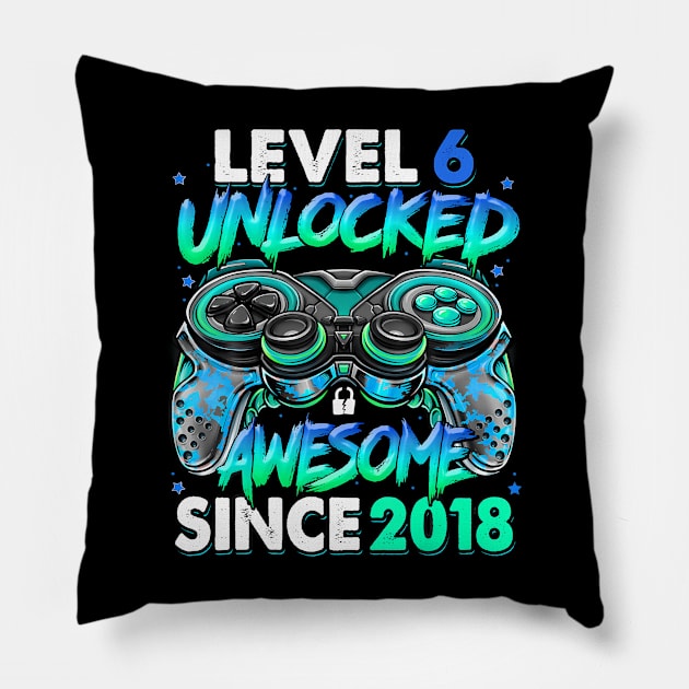 Level 6 Unlocked Awesome Since 2018 6Th Birthday Gaming Pillow by MaciGalloway3