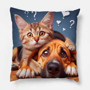 cat and dog love Pillow