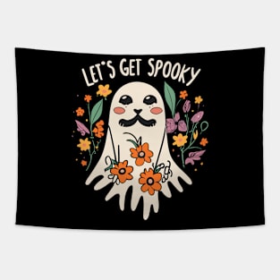 Halloween 'let's get spooky' colorful ghost Tapestry