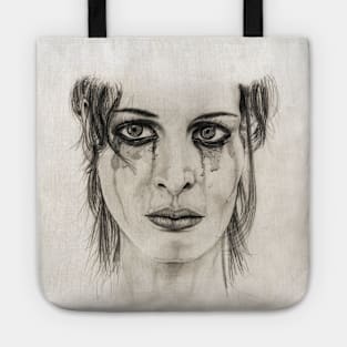 Crying girl - Drawing in pencil Tote