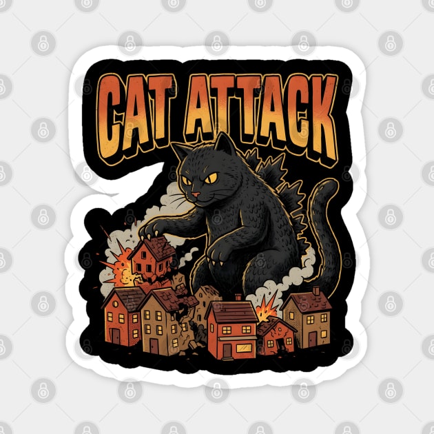 Cat Attack Giant Catzilla Cat Comic Monster Magnet by Creatifly Graphic Tees