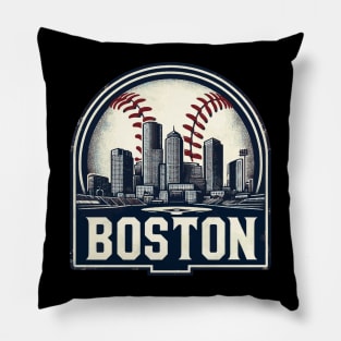 Vintage Boston Baseball Cityscape Pillow