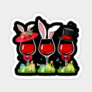 Three Wine Glasses Eggs Bunny Costume Easter Magnet