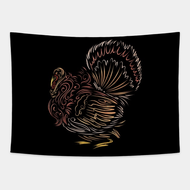 Scratched Lines Stylized Turkey Thanksgiving Tapestry by SinBle