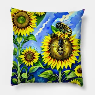 Bee On A Sunflower Pillow