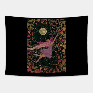 Night Fairy Floral Moon Universe Tapestry