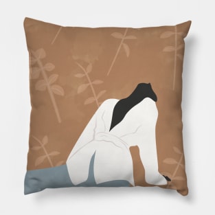 Female Art Print, Mid Century Style, Modern Woman Portrait Art Print Pillow