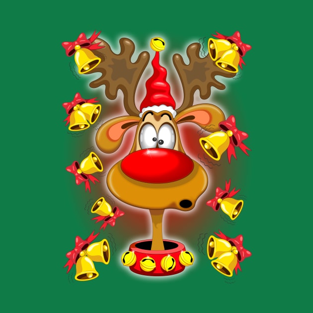 Reindeer Fun Christmas Cartoon with Bells by BluedarkArt