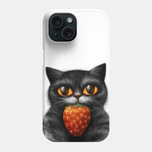 Fluffy cat with red strawberry Phone Case