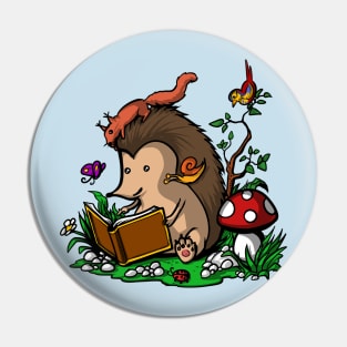 Hedgehog Book Reading Lover Funny Geek Forest Pin