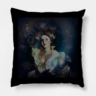 Aesthetics, darkness, gothic, romantic, moon, dark academia, love, romantic, statue, vintage, retro, artistic, artsy, classy, butterfly, flowers, floral Pillow