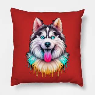 Happy Alaskan Husky Stencil Pillow