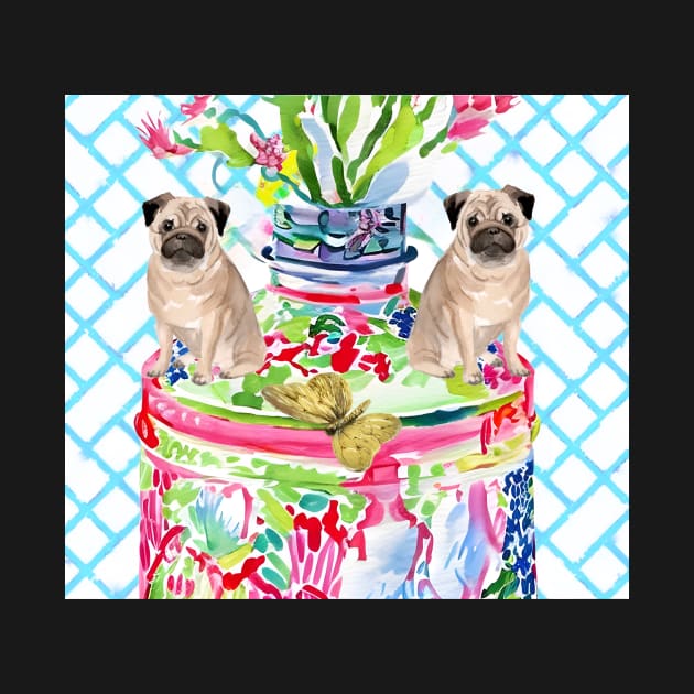 French bulldogs and chinoiserie jar by SophieClimaArt