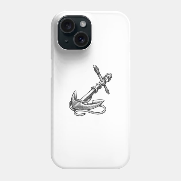 Ship Anchor Tattoo in engraving Style Phone Case by devaleta