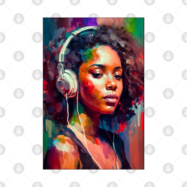 Black Woman Listening to Music African American by Unboxed Mind of J.A.Y LLC 