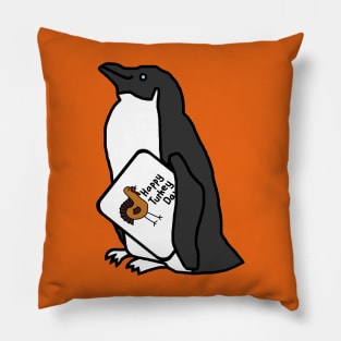 Cute Penguin with Thanksgiving Turkey Greetings Pillow