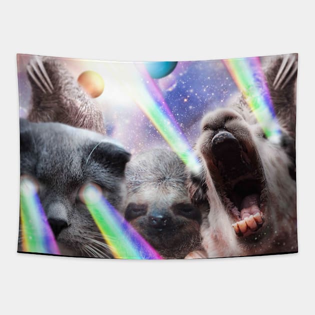 Rainbow Laser Cat Sloth Llama In Space Tapestry by Random Galaxy