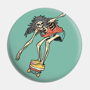 Retro Skater Skeleton Pin