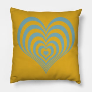 Warm Mustard and Blue Layered Heart Pillow