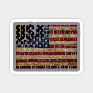 USA and its states in Stars and Stripes Magnet