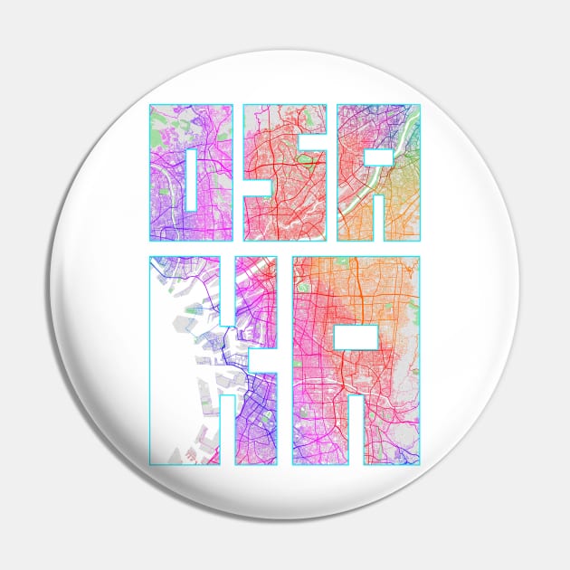 Osaka, Japan City Map Typography - Colorful Pin by deMAP Studio