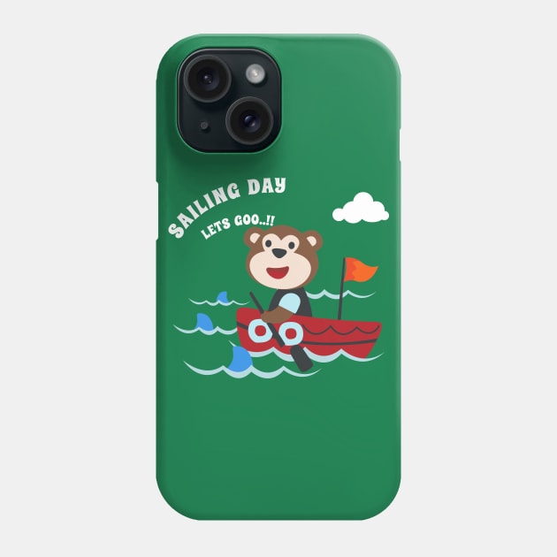 Funny monkey sailor cartoon vector on little boat with cartoon style. Phone Case by KIDS APPAREL