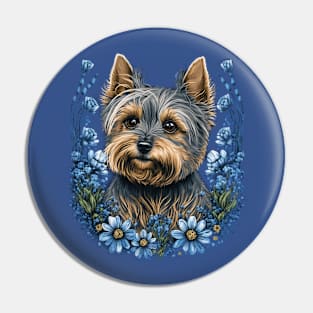 Scottish Terrier and Blue Flowers Pin