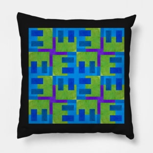 Bright Blue and Emerald Green Batik Watercolor Modern Abstract Painting Pillow