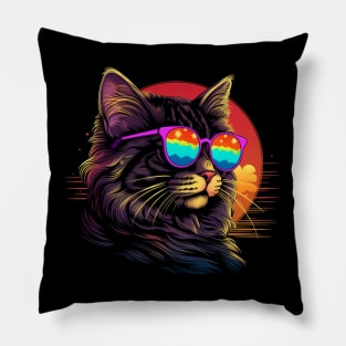 Retro Wave Bobtail Cat Shirt Pillow