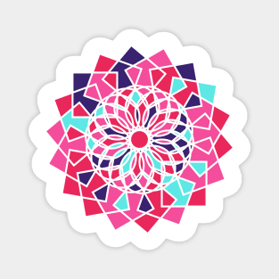 Digital mandala with geometric repeated shapes in random bright neon colors Magnet