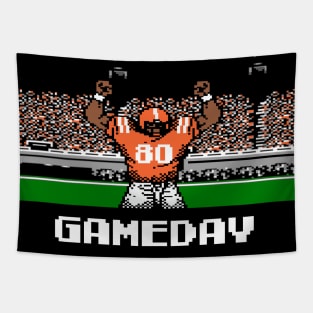 Orange and White Football Gameday Retro 8 Bit Linebacker Tapestry