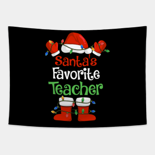Santa's Favorite Teacher Funny Christmas Pajamas Tapestry