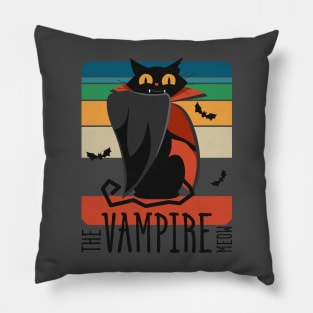 The Vampire Meow • Cute Evil Black Cat • Collection: Mad Lockdown Cat • Vintage design Pillow