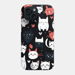 Adorable Cartoon Cats & Hearts Tile Phone Case