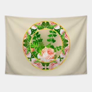 Vintage Rose and Rosette Pattern Faux China Plate Tapestry