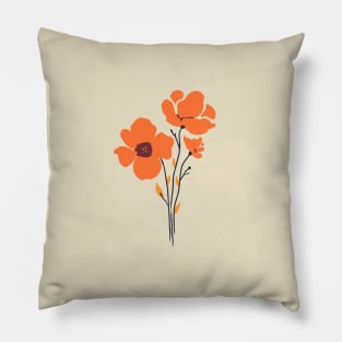 Orange Poppies || Minimal Flowers Pillow