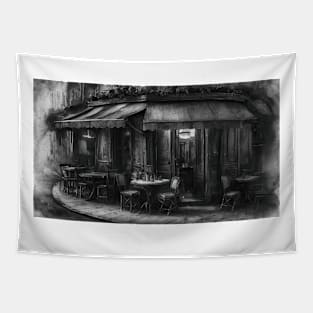 Sidewalk Cafe in Black and White Tapestry