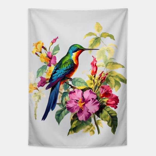 Vintage Hummingbird Illustration Backyard Bird Watchers Tapestry by Pine Hill Goods