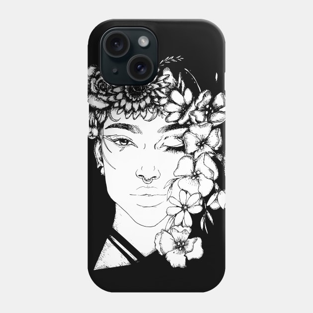 Pretty black and white ink floral girl tattoo art Phone Case by MiaArt365