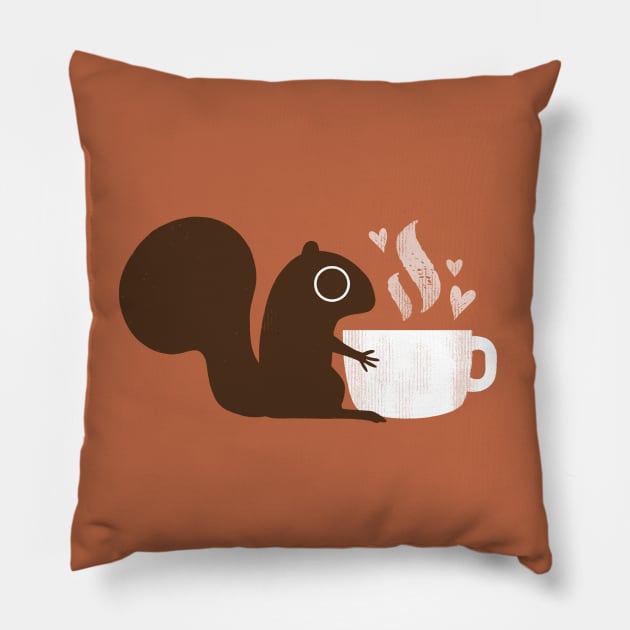 Squirrel Loves Coffee Pillow by Coffee Squirrel